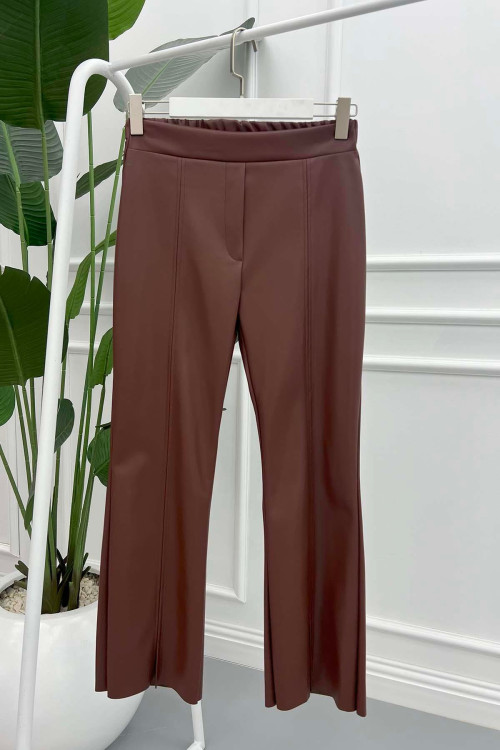 Leather Trousers with Slit Legs Brown