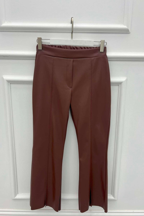 Leather Trousers with Slit Legs Brown