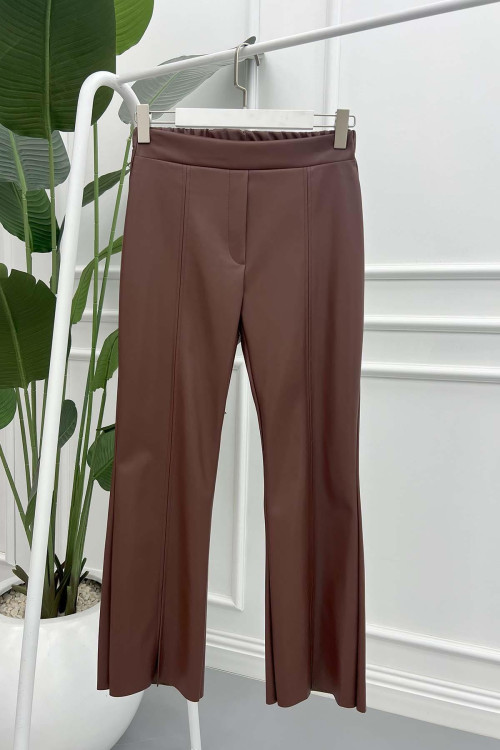 Leather Trousers with Slit Legs Brown