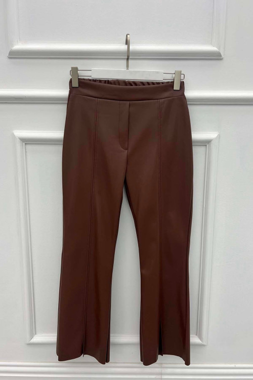 Leather Trousers with Slit Legs Brown