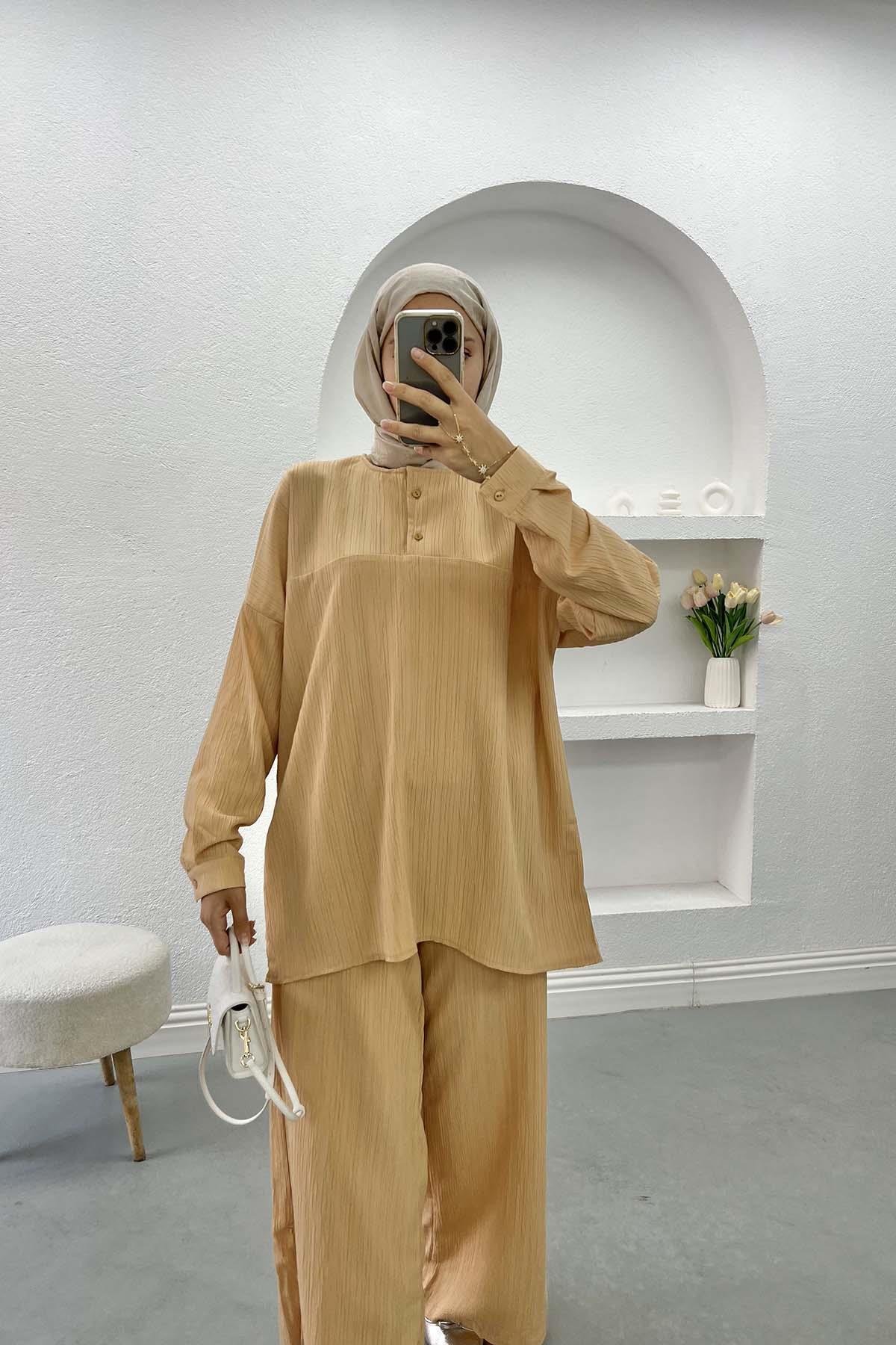 Beige Slit Leg Suit