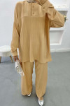 Beige Slit Leg Suit