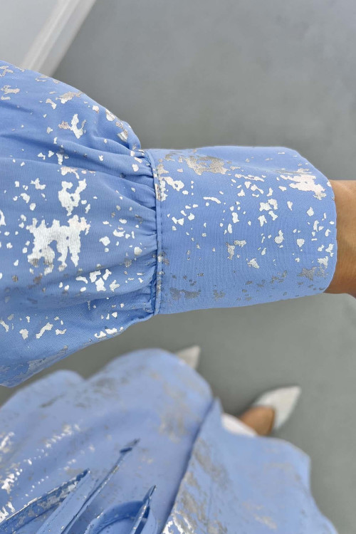 Shiny Pattern Brooch Tunic Blue