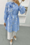 Shiny Pattern Brooch Tunic Blue