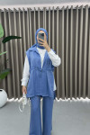 Shiny Fabric Three Piece Suit Blue