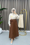 Pleated Detailed Tied Skirt Brown