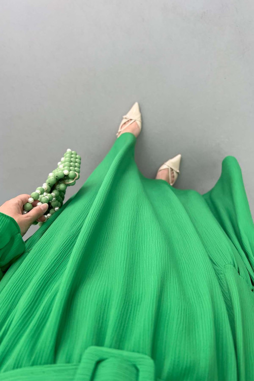 Pleated Detailed Brooch Dress Green