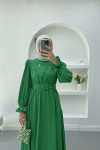 Pleated Detailed Brooch Dress Green