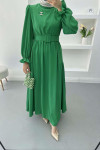 Pleated Detailed Brooch Dress Green