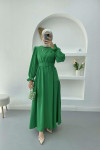 Pleated Detailed Brooch Dress Green