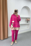 Pleated Detailed Pocket Knitwear Set Pink