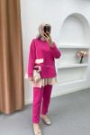 Pleated Detailed Pocket Knitwear Set Pink