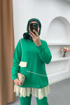 Pleated Detailed Pocket Knitwear Set Green