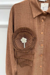 Pleated and Stone Detailed Tunic Brown