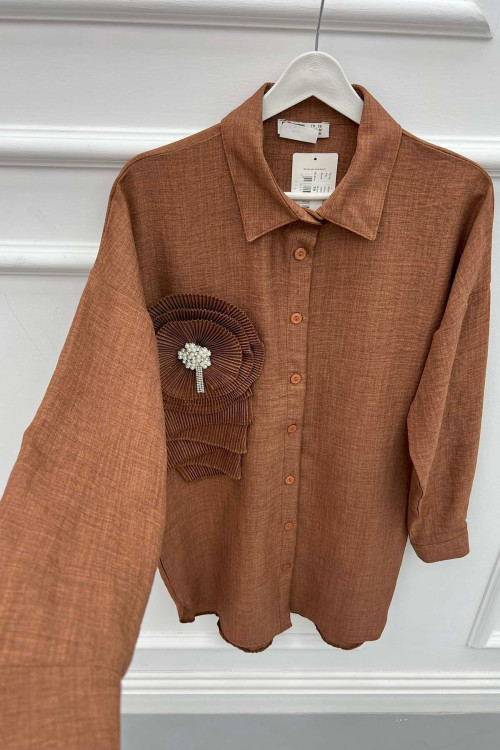 Pleated and Stone Detailed Tunic Brown