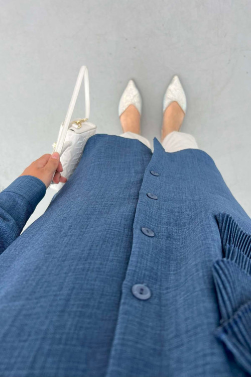 Pleated and Stone Detailed Tunic Navy Blue