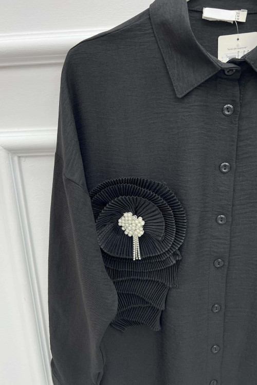 Pleated and Stone Detailed Tunic Black