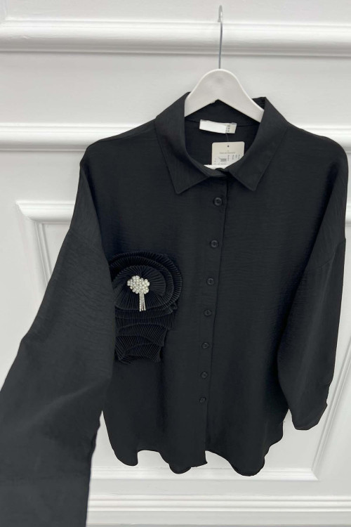 Pleated and Stone Detailed Tunic Black