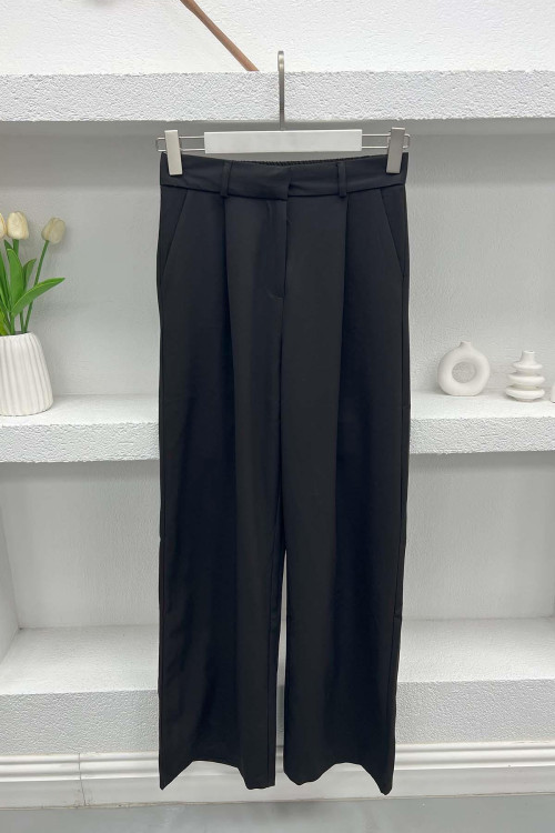 Pleated Wide Leg Trousers Black