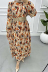 Pleated Floral Chiffon Dress Orange