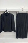 Pleated Skirt Set Black