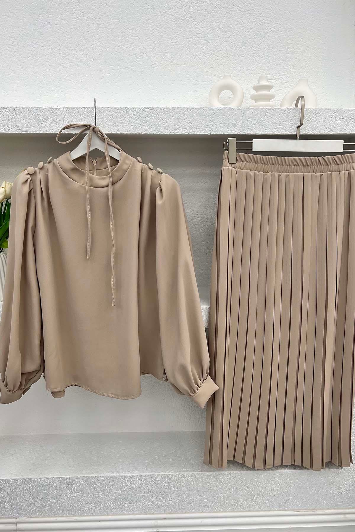 Pleated Skirt Set Stone