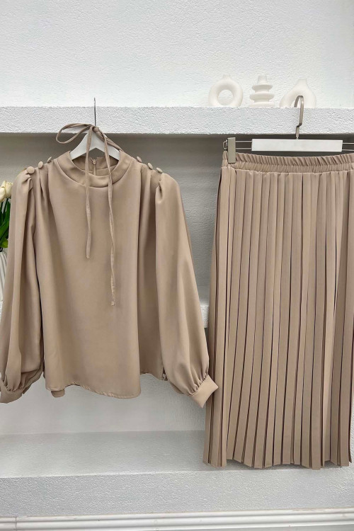 Pleated Skirt Set Stone