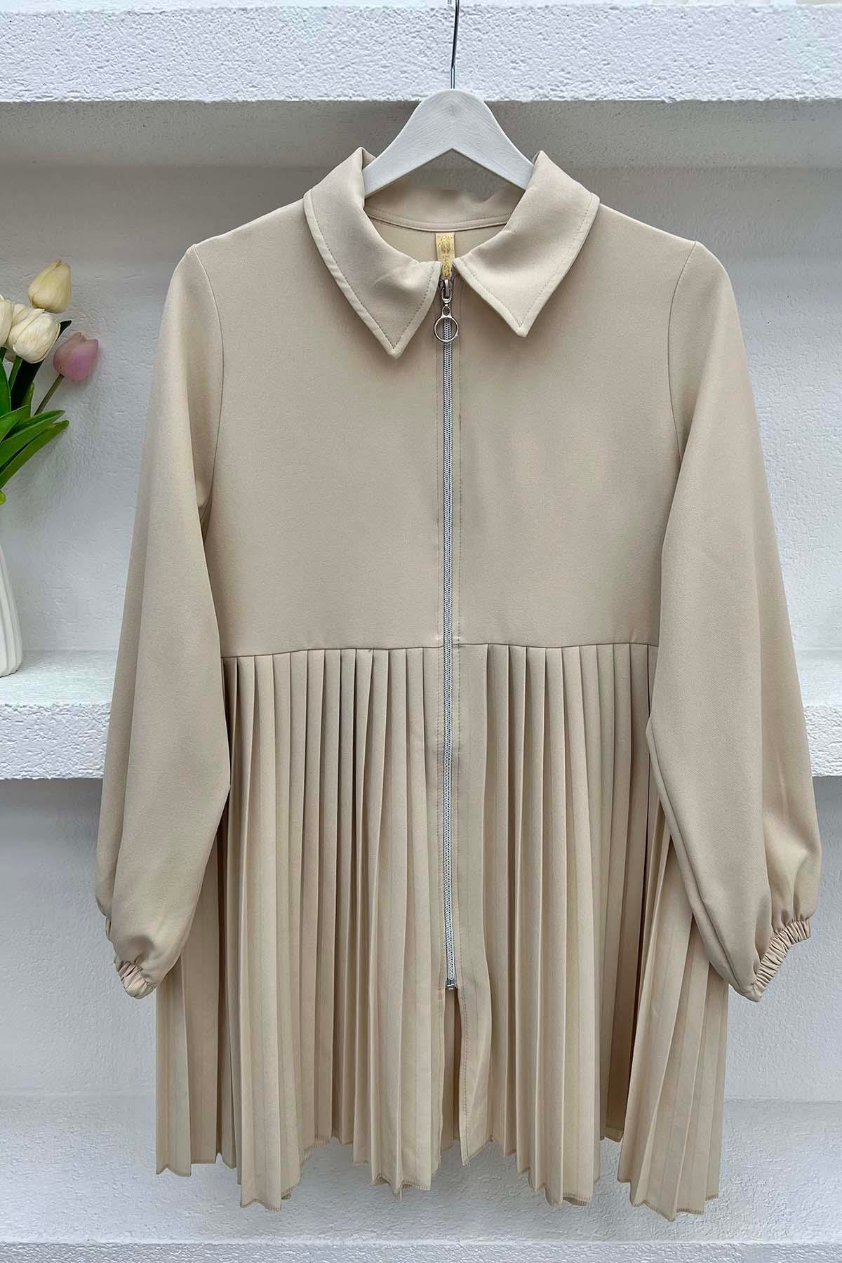 Pleated Zippered Tunic Stone