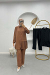 Pleated Linen Suit Brown