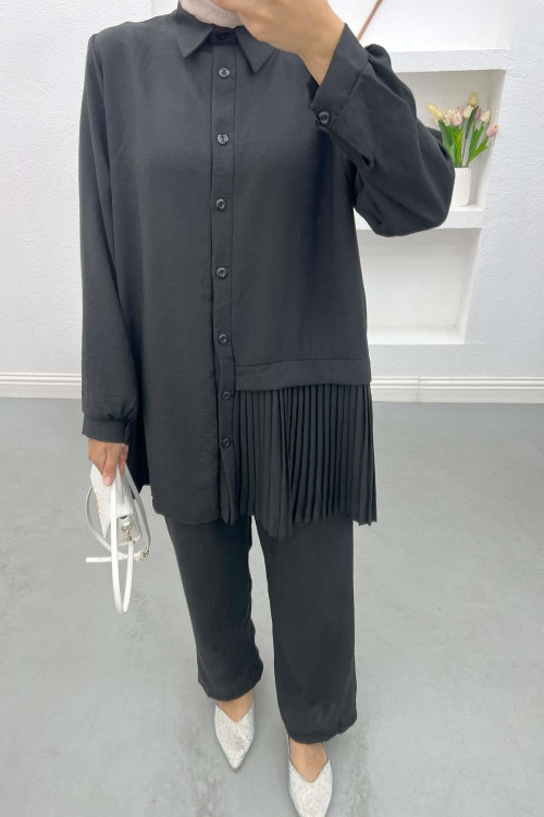 Pleated Linen Suit Black