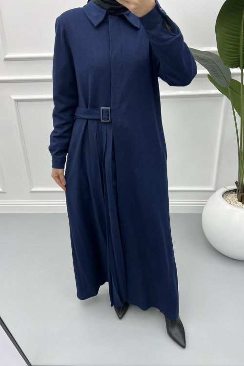 Pleated Abaya Navy Blue