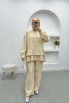 Pleated Suit Beige