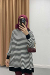 Polo Collar Striped Tunic Black