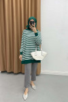 Polo Collar Striped Tunic Emerald Green