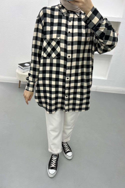 Gingham Oversize Shirt Black