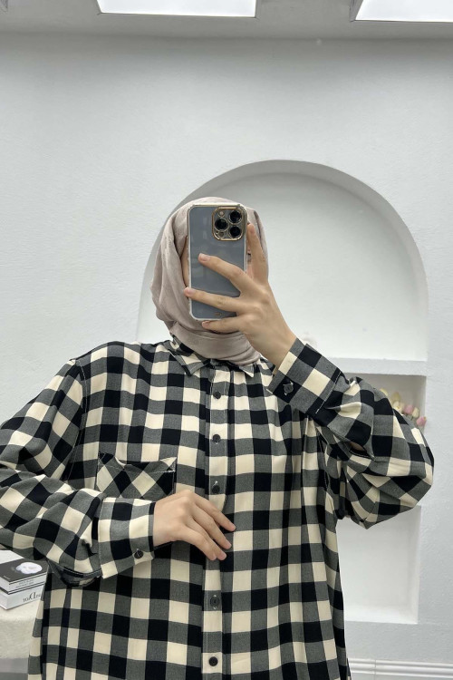 Gingham Oversize Shirt Black