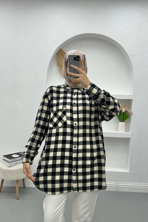 Gingham Oversize Shirt Black