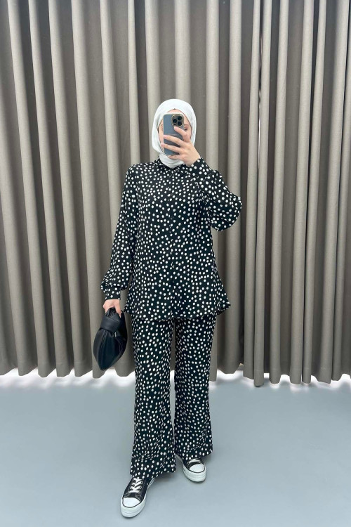 Polka Dot Shirt Set Black