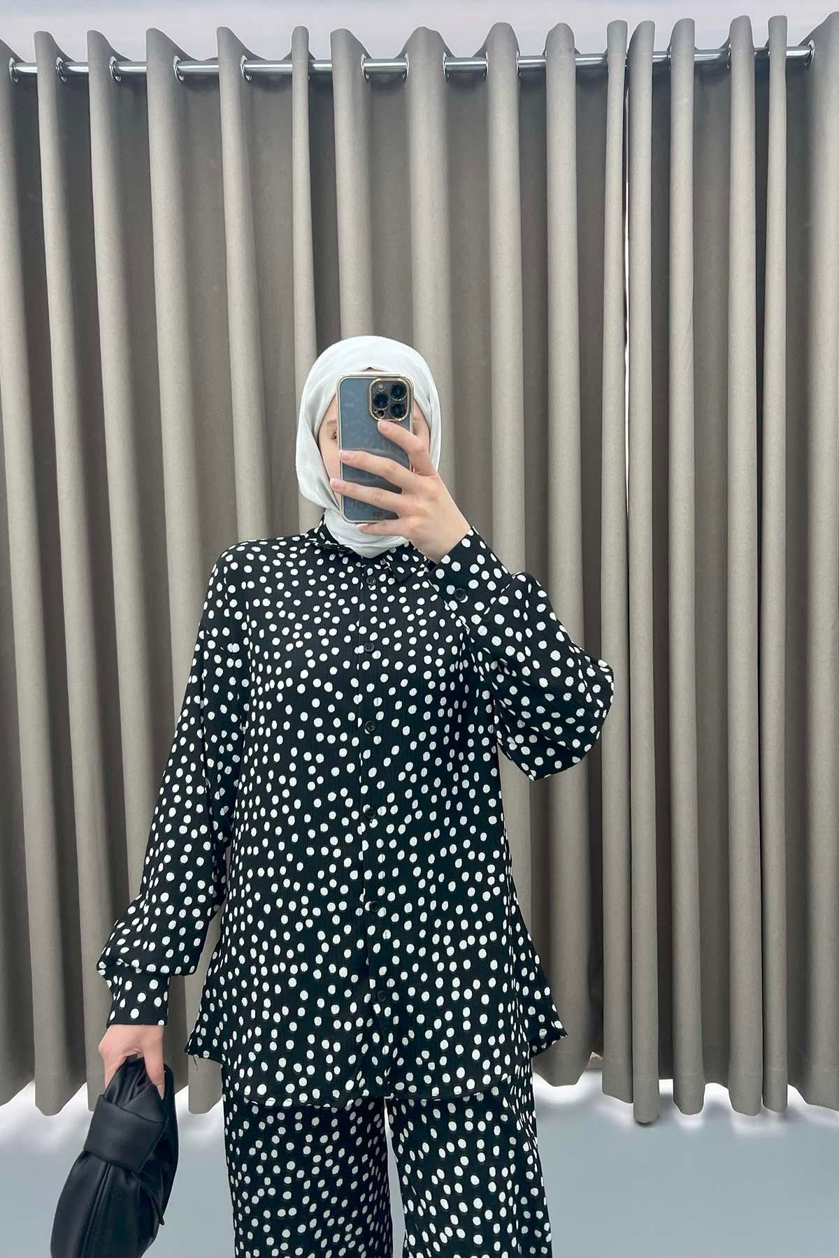 Polka Dot Shirt Set Black