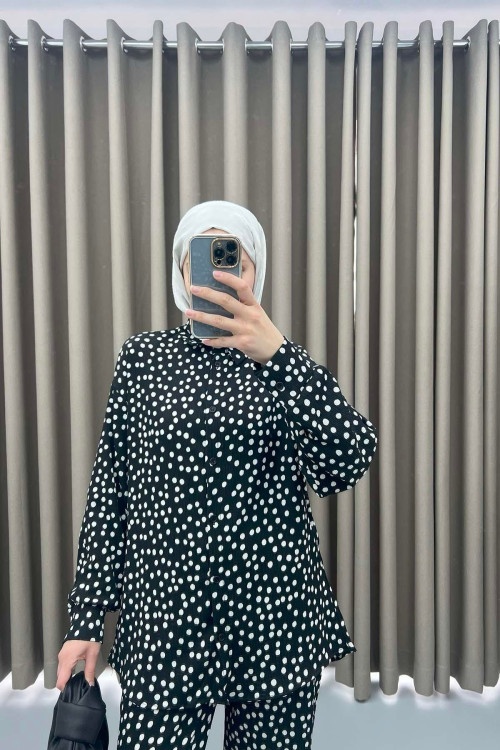 Polka Dot Shirt Set Black