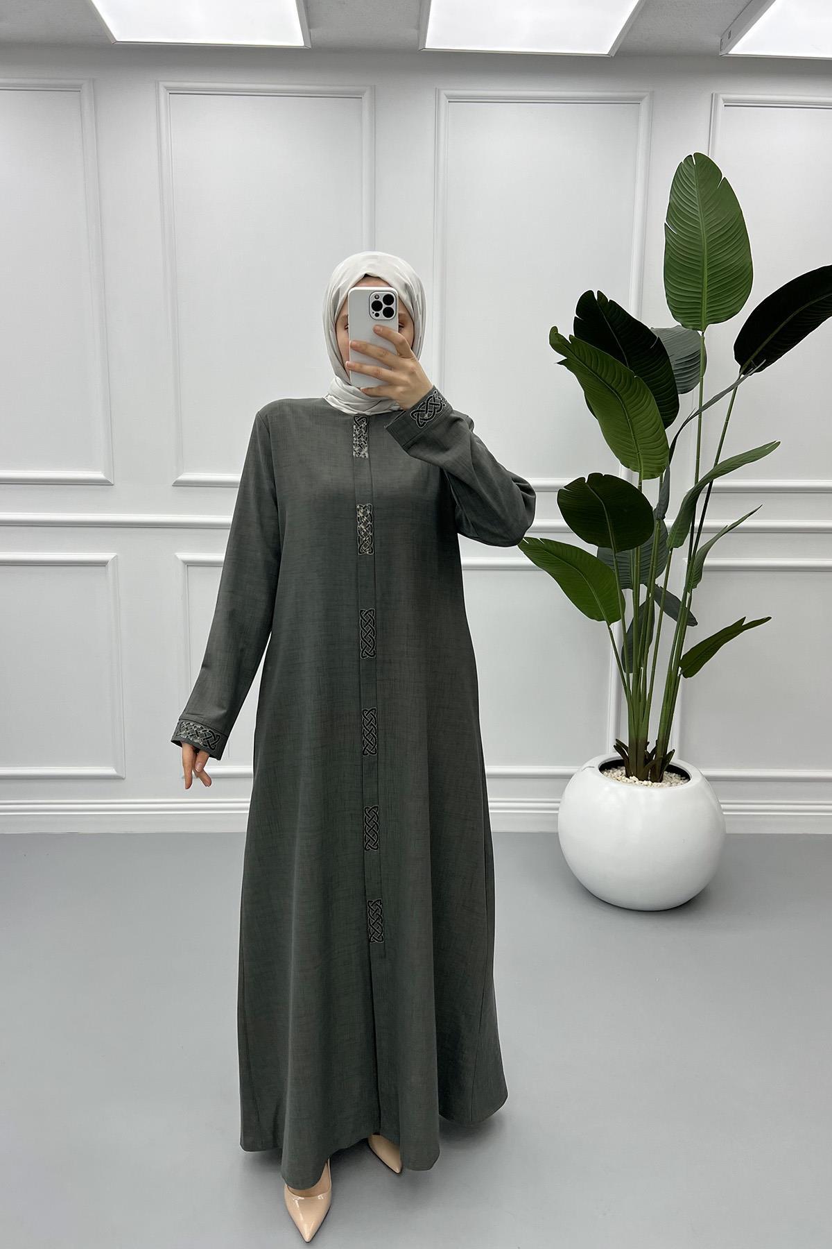 Embroidered Khaki Abaya