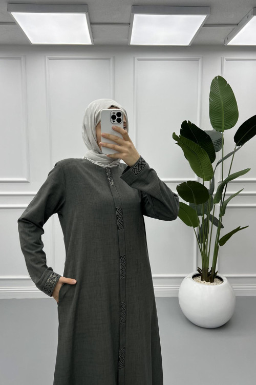 Embroidered Khaki Abaya