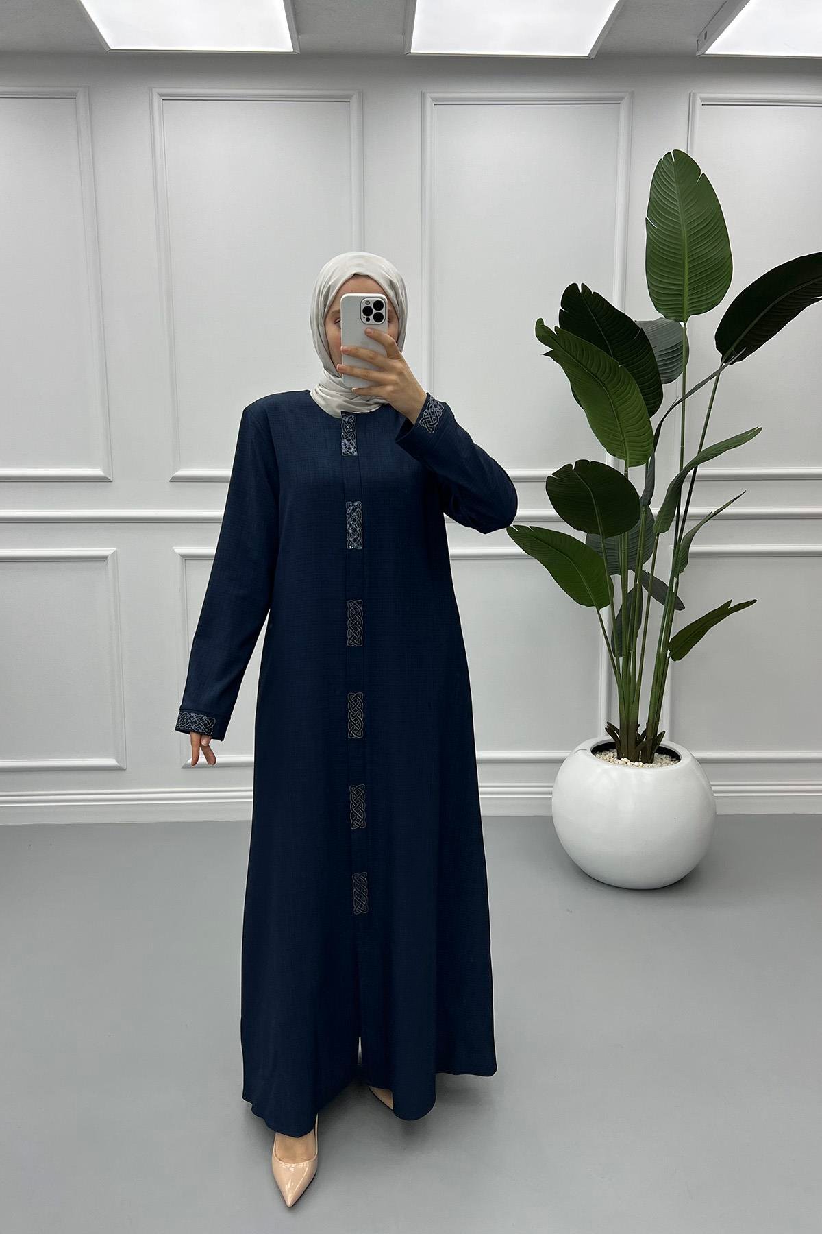 Embroidered Sequin Abaya Navy Blue