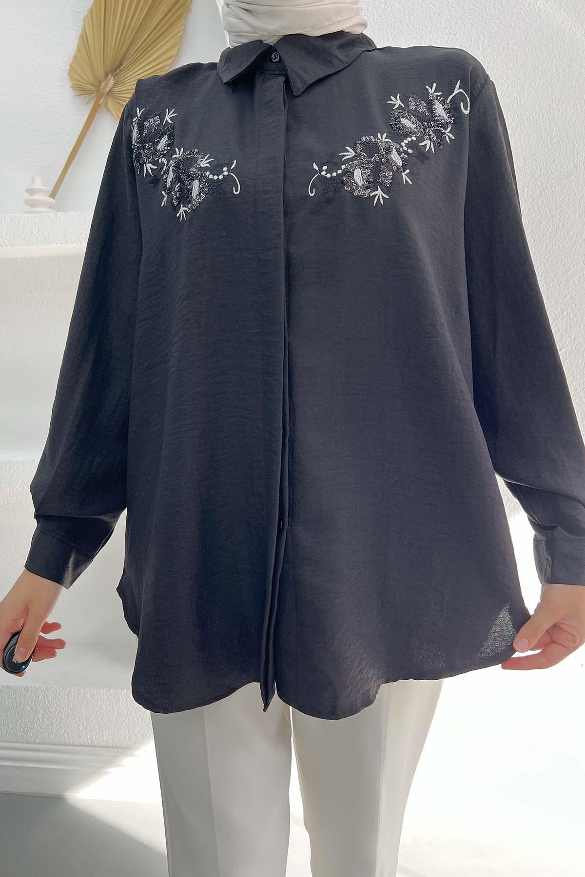 Sequin Embroidered Shirt Black