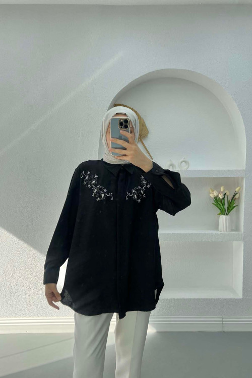 Sequin Embroidered Shirt Black