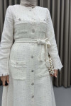 Sequined Tweed Dress White