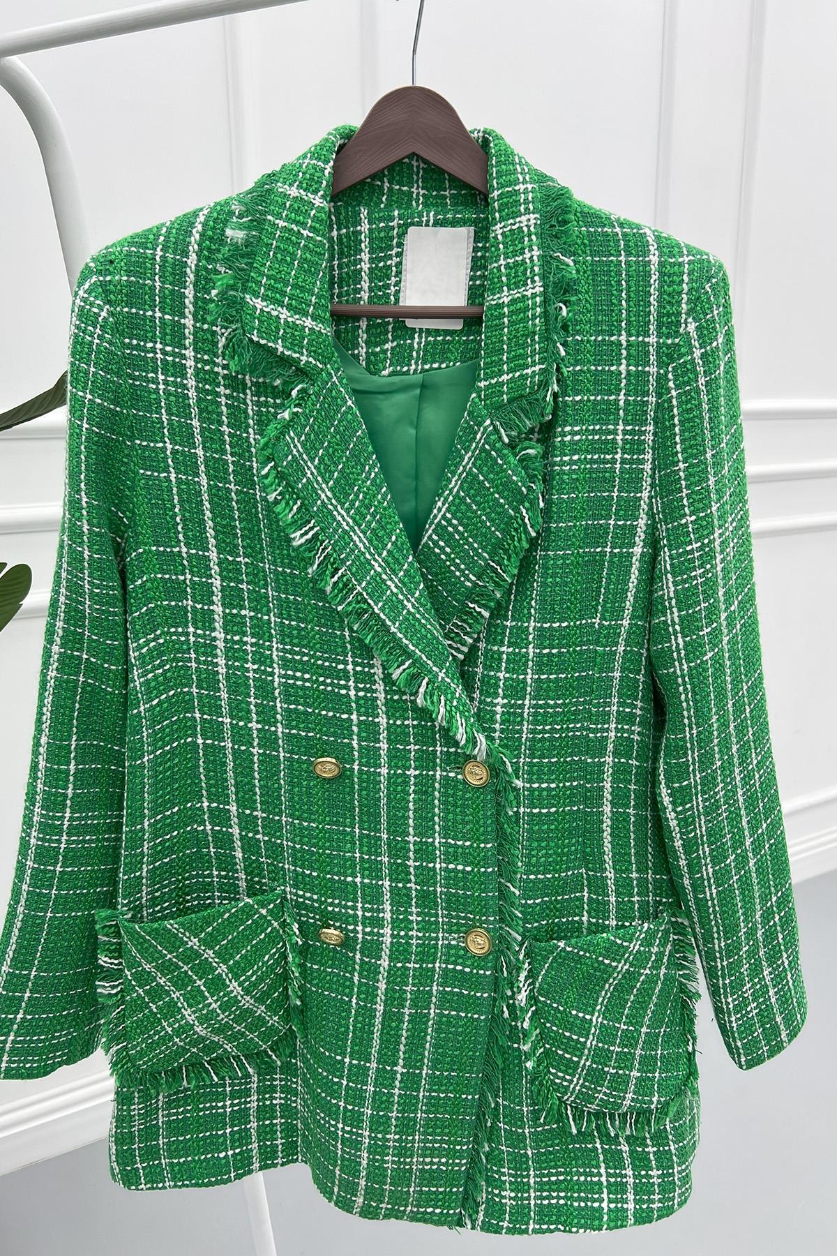 Tassel Plaid Jacket Green