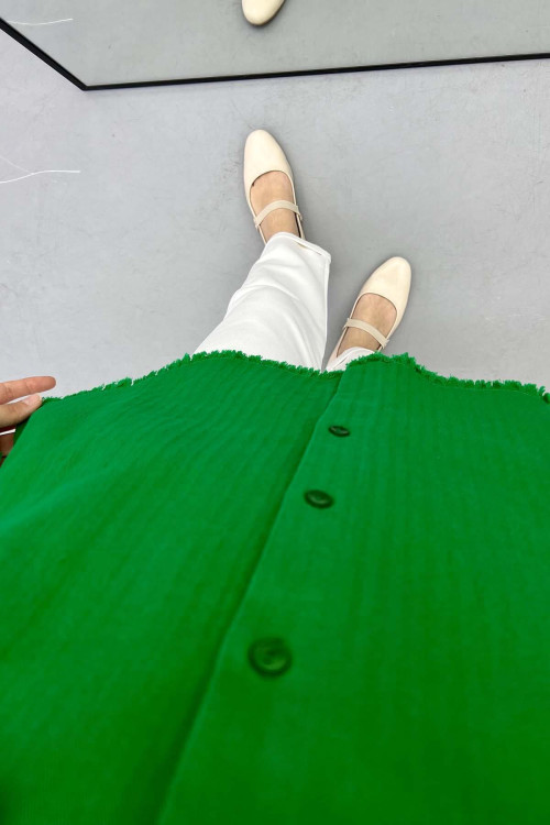 Linen Shirt with Tassels Benetton Green