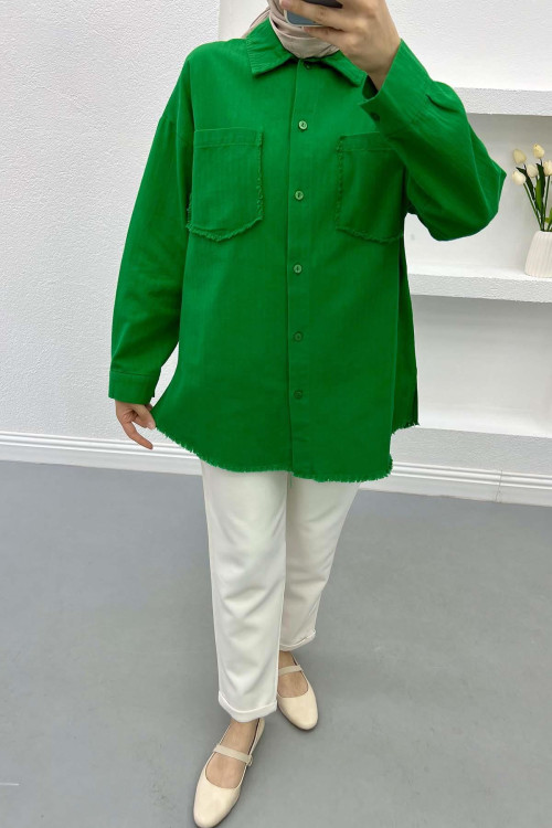 Linen Shirt with Tassels Benetton Green