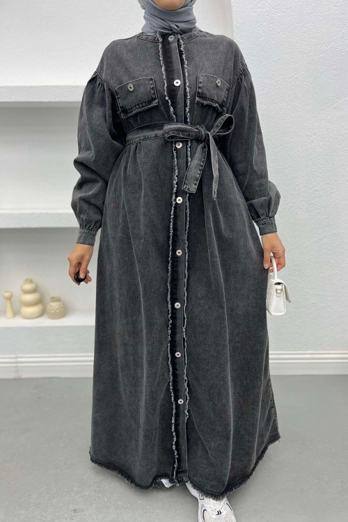 Tassel Denim Dress Smoke